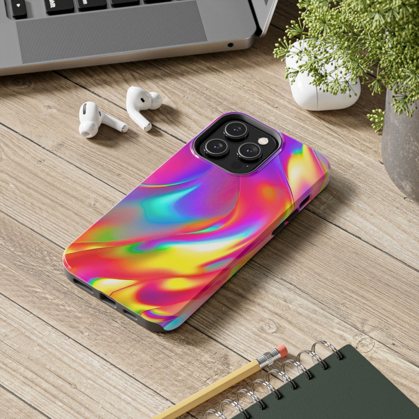 Funda resistente para teléfono con brillo metálico holográfico y estilo abstracto | Estética