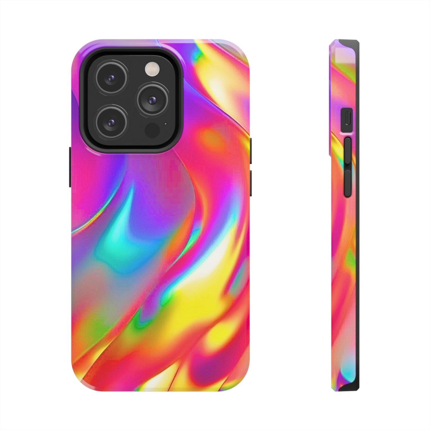 Funda resistente para teléfono con brillo metálico holográfico y estilo abstracto | Estética