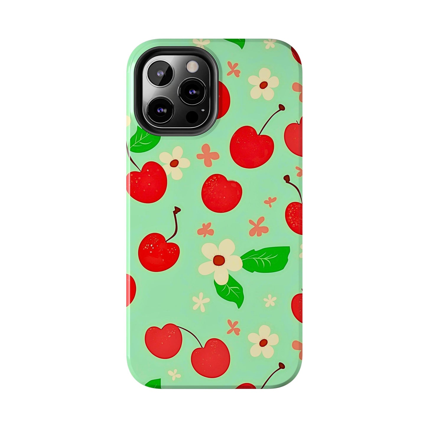 Cute Cherry Flower Pattern Mint Tough Phone Case | Aesthetic