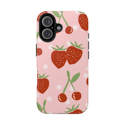 Cute Pink and Red Cherry and Strawberry Tough Phone Case | Food