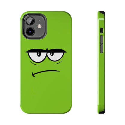 Grumpy Mood Face Green Background Funny Expression Tough Phone Case | Funny