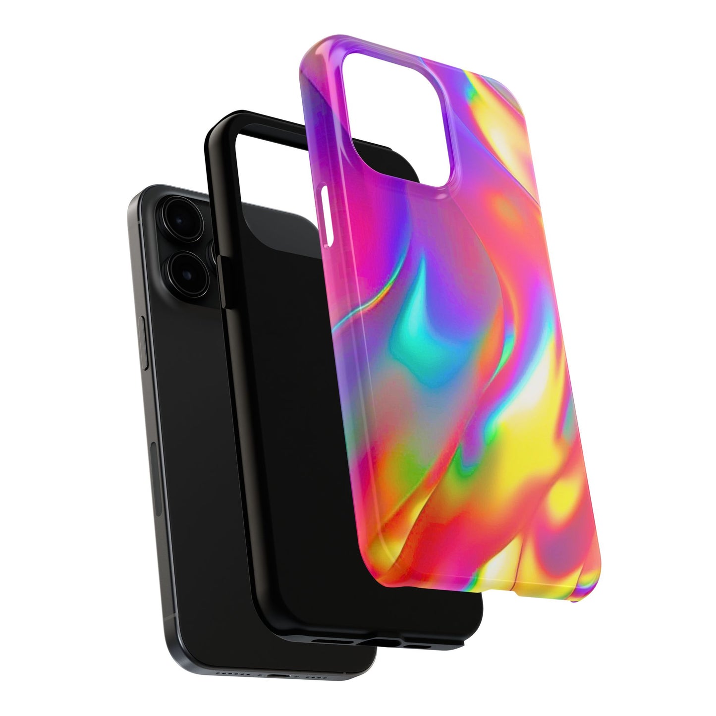 Funda resistente para teléfono con brillo metálico holográfico y estilo abstracto | Estética