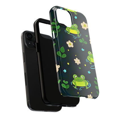 Kawaii Froggy Pattern Black Tough Phone Case | Animals