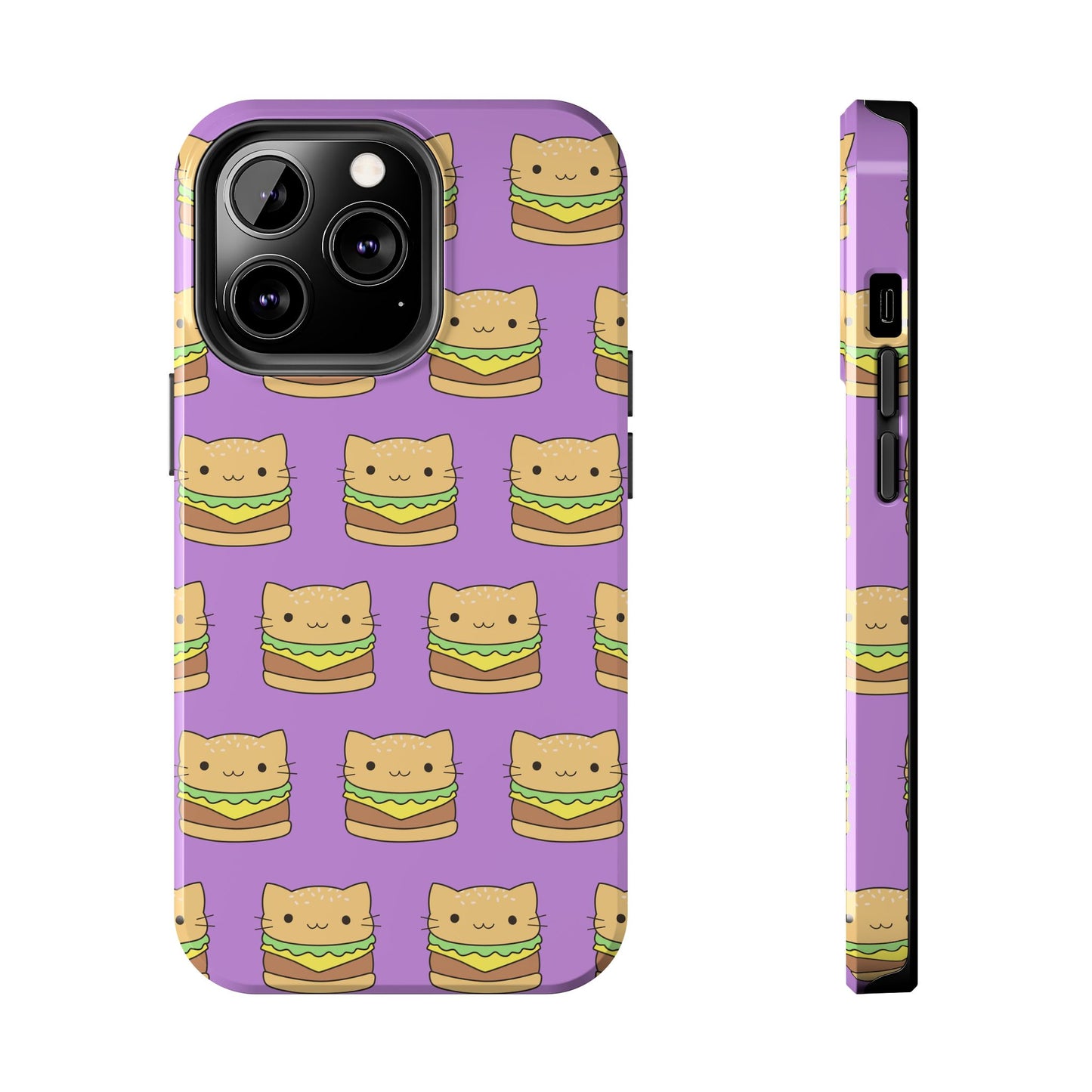 Kawaii Cat Burger Pattern Purple Background Cute Tough Phone Case | Food