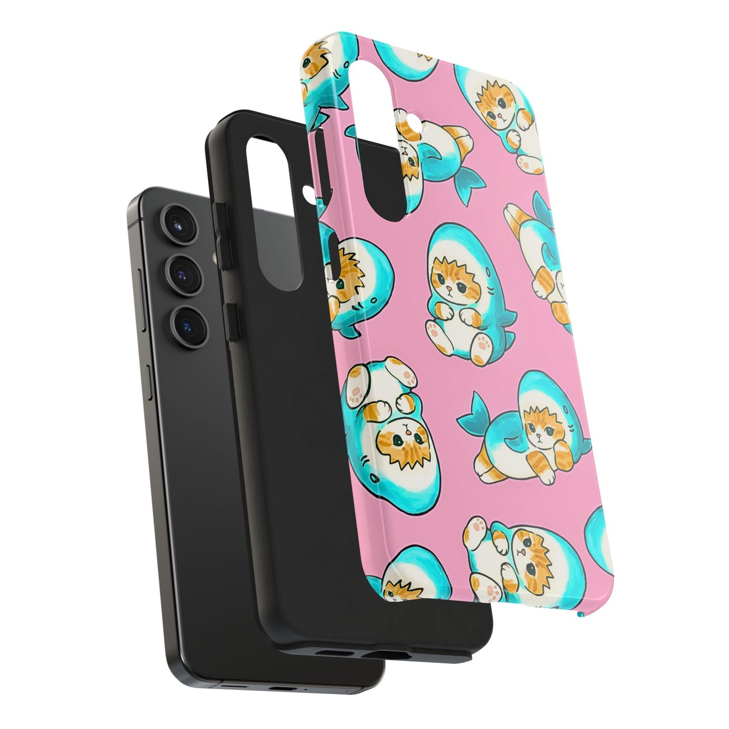 Pink Cute Shark Cats Pattern Tough Phone Case | Animals