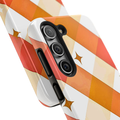 Pastel Orange & Pink Checkered Stars Tough Phone Case | Aesthetic