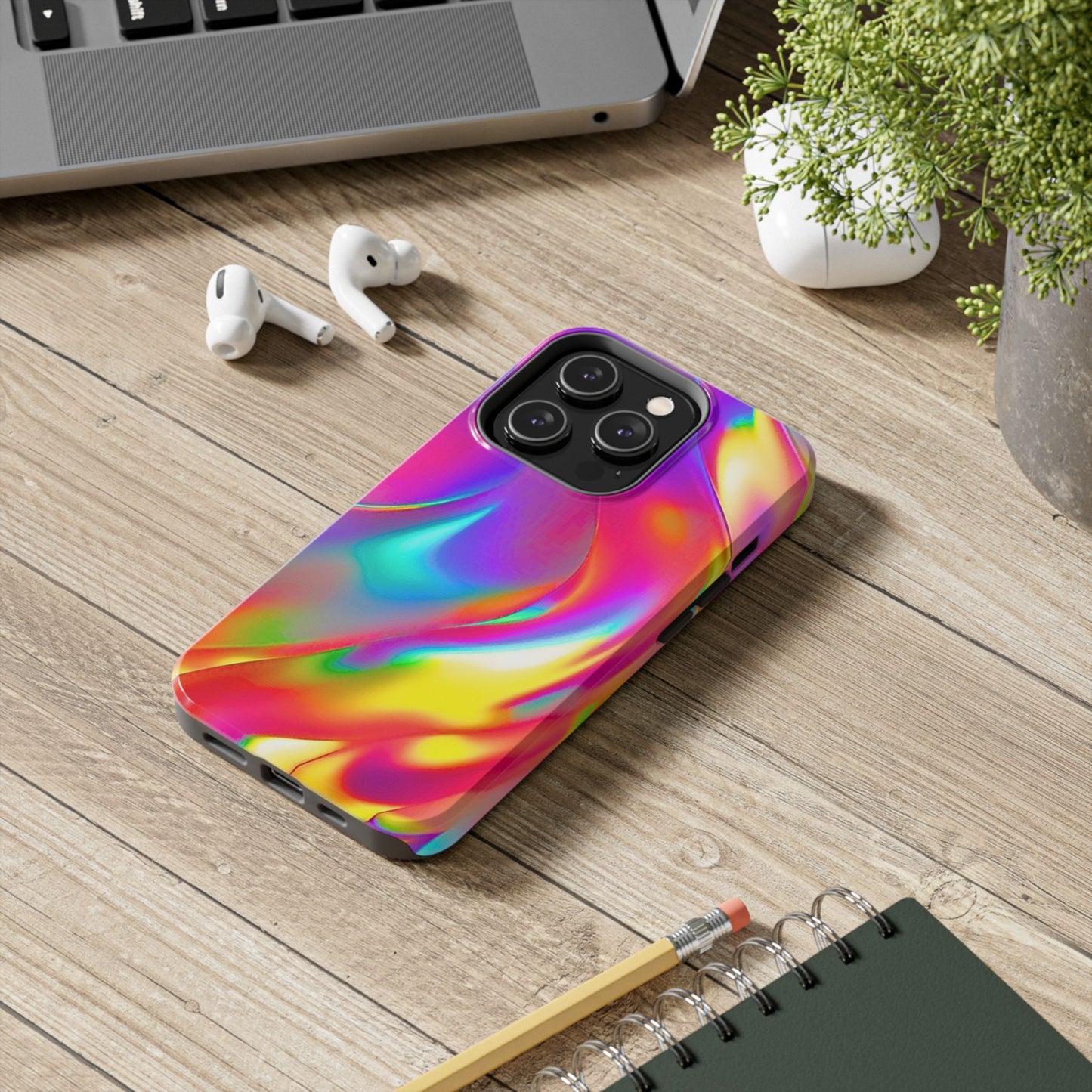Funda resistente para teléfono con brillo metálico holográfico y estilo abstracto | Estética