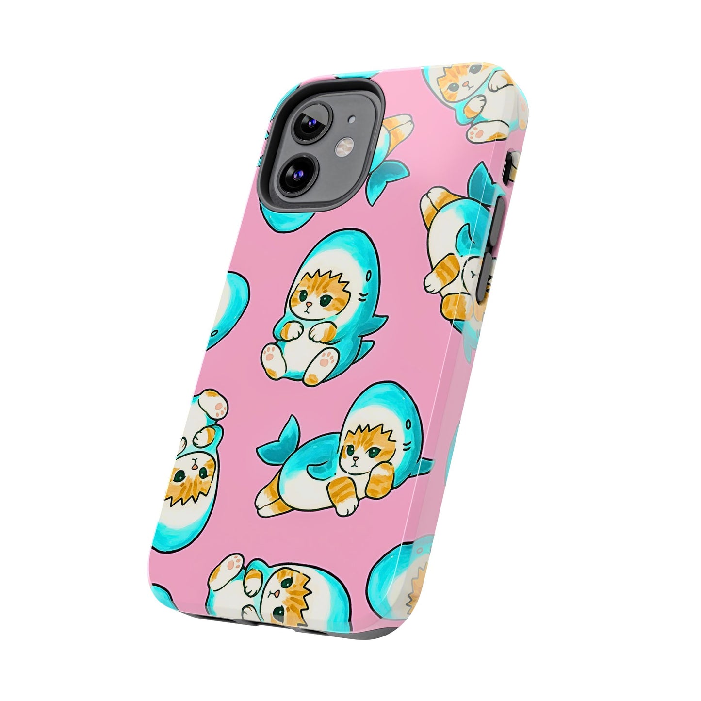 Pink Cute Shark Cats Pattern Tough Phone Case | Animals
