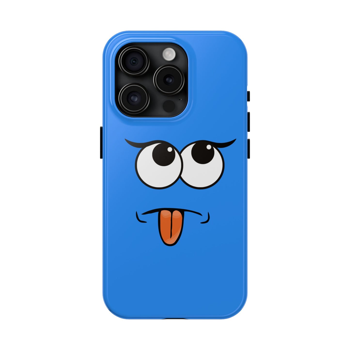 Silly Tongue Out Cartoon Face Blue Background Tough Phone Case | Funny