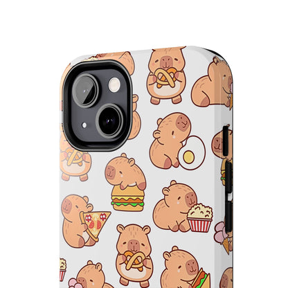 Cute Capybara Eating Pizza Ice Cream & Snacks Cartoon Food Tough Phone Case | Animals