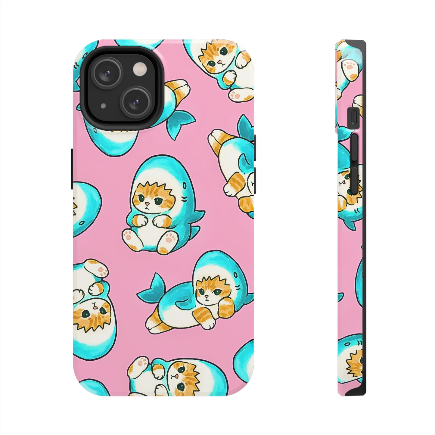 Pink Cute Shark Cats Pattern Tough Phone Case | Animals