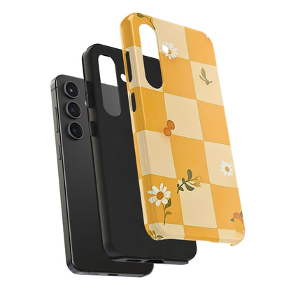Yellow Checkered Preppy Daisies Tough Phone Case | Aesthetic