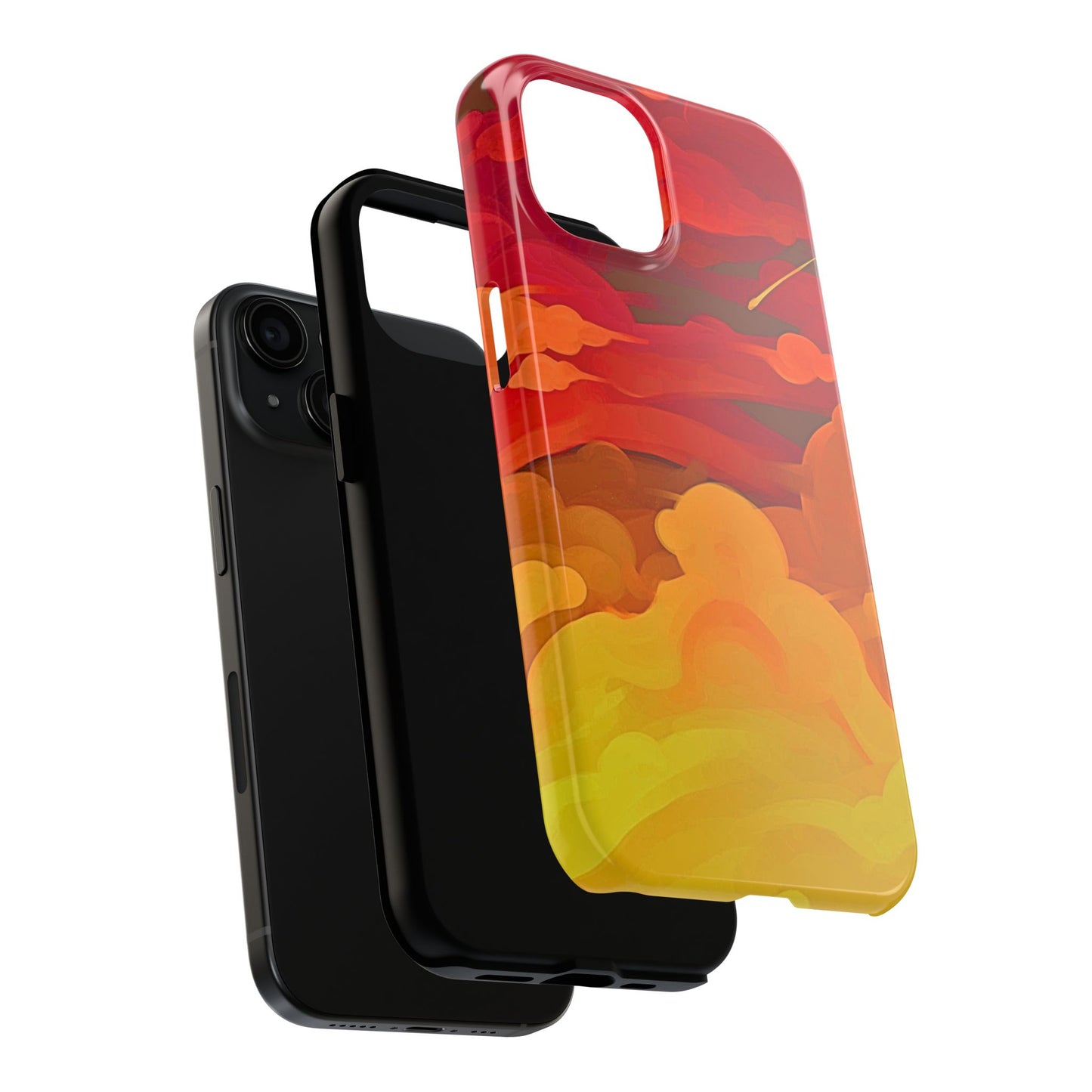 Funda resistente para teléfono con diseño de nubes rojas y naranjas | Estética