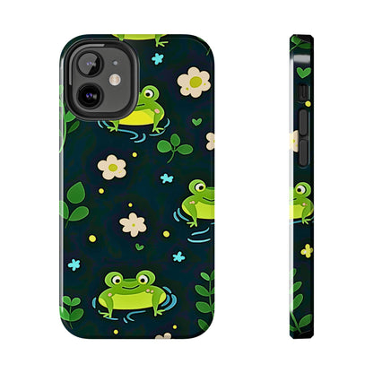 Kawaii Froggy Pattern Black Tough Phone Case | Animals