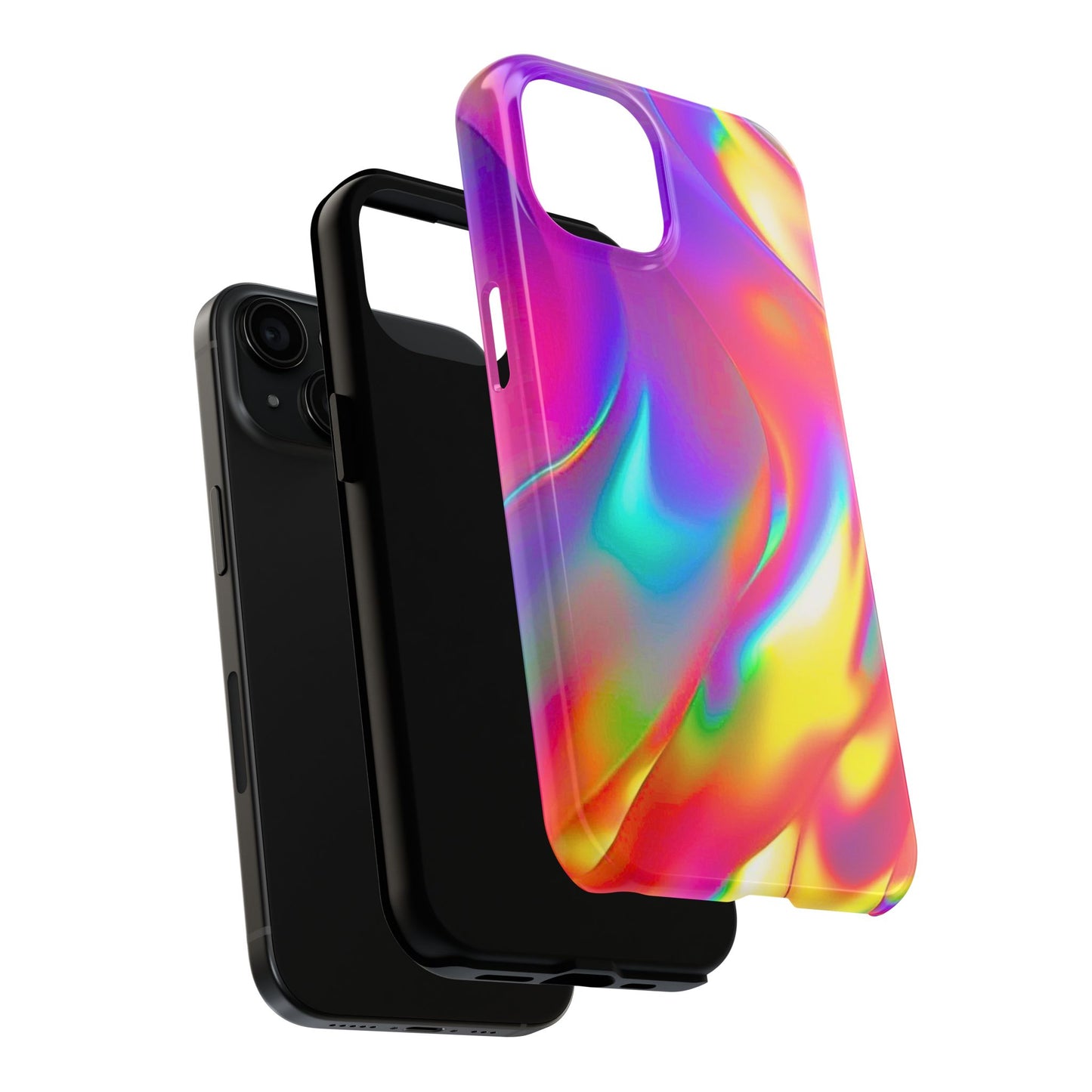 Funda resistente para teléfono con brillo metálico holográfico y estilo abstracto | Estética