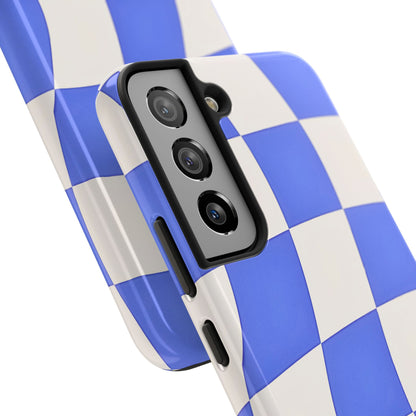 Funda resistente para teléfono con estampado ondulado de cuadros azules | Estética