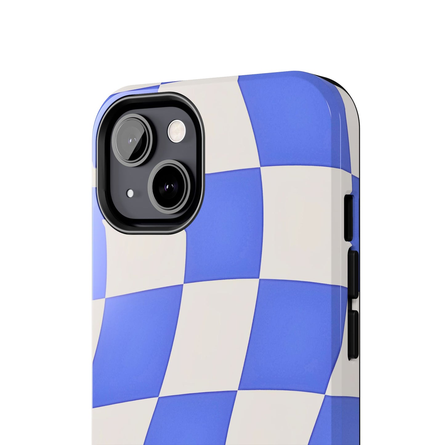 Funda resistente para teléfono con estampado ondulado de cuadros azules | Estética