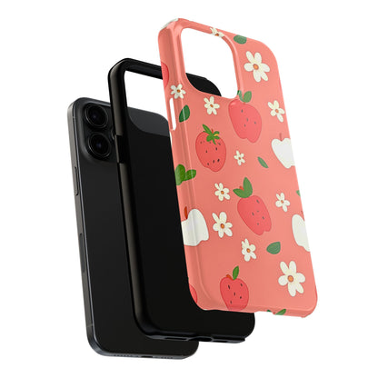 Strawberry Apple Flower Pattern Pink Tough Phone Case | Aesthetic