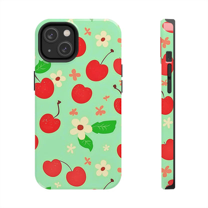 Cute Cherry Flower Pattern Mint Tough Phone Case | Aesthetic