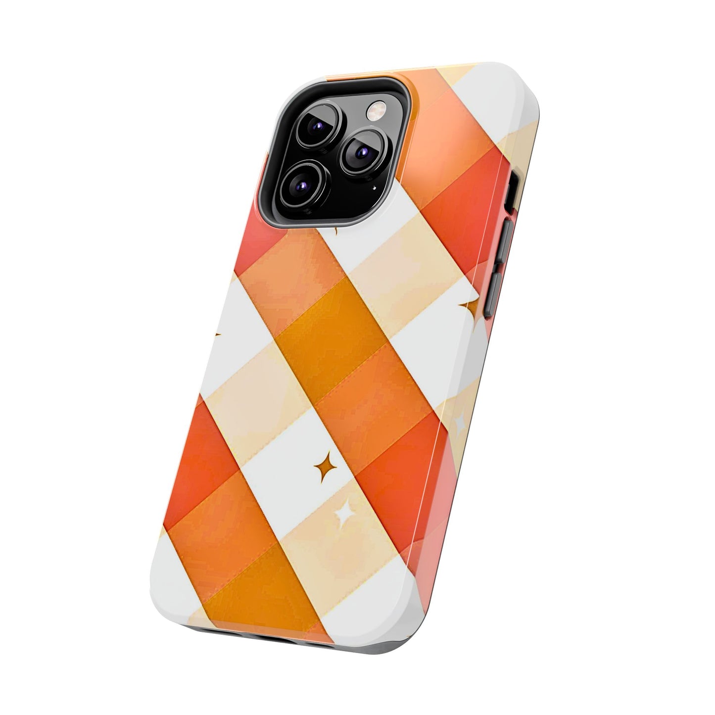 Pastel Orange & Pink Checkered Stars Tough Phone Case | Aesthetic