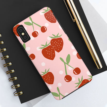 Cute Pink and Red Cherry and Strawberry Tough Phone Case | Food