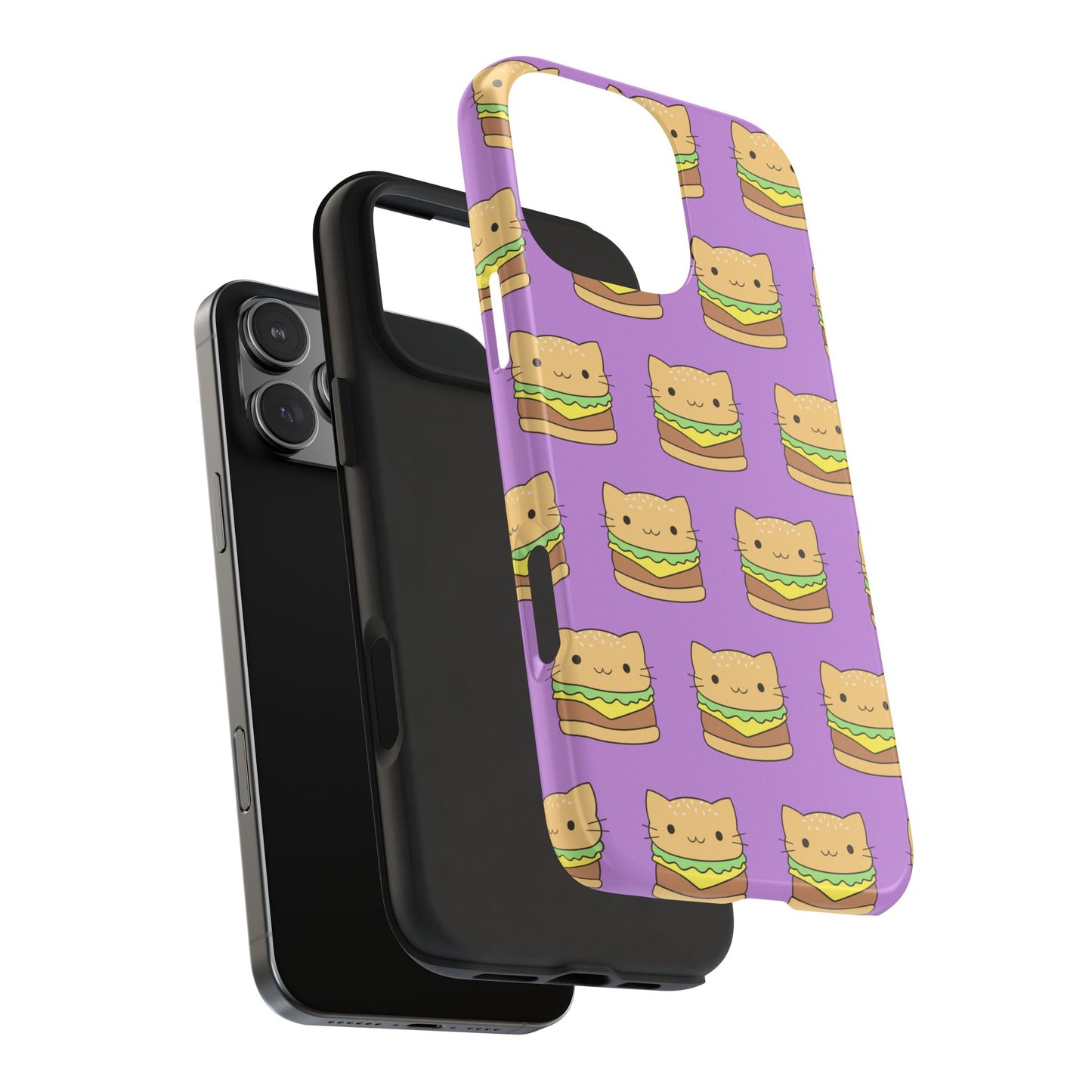 Kawaii Cat Burger Pattern Purple Background Cute Tough Phone Case | Food