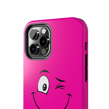 Winking Face Pink Background Cheeky Cartoon Style Tough Phone Case | Funny