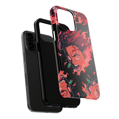 Tanjiro Kamado Flamed Style Black Tough Phone Case | Anime - Demon Slayer