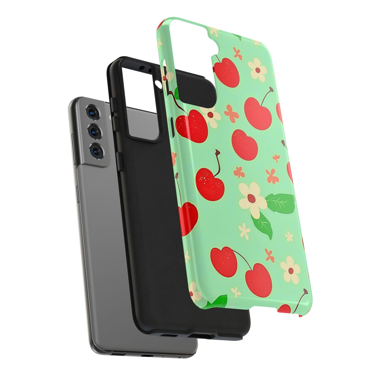 Cute Cherry Flower Pattern Mint Tough Phone Case | Aesthetic