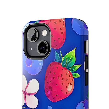 Cute Blueberry Strawberry Fruit Pattern Tough Phone Case | Aesthetic