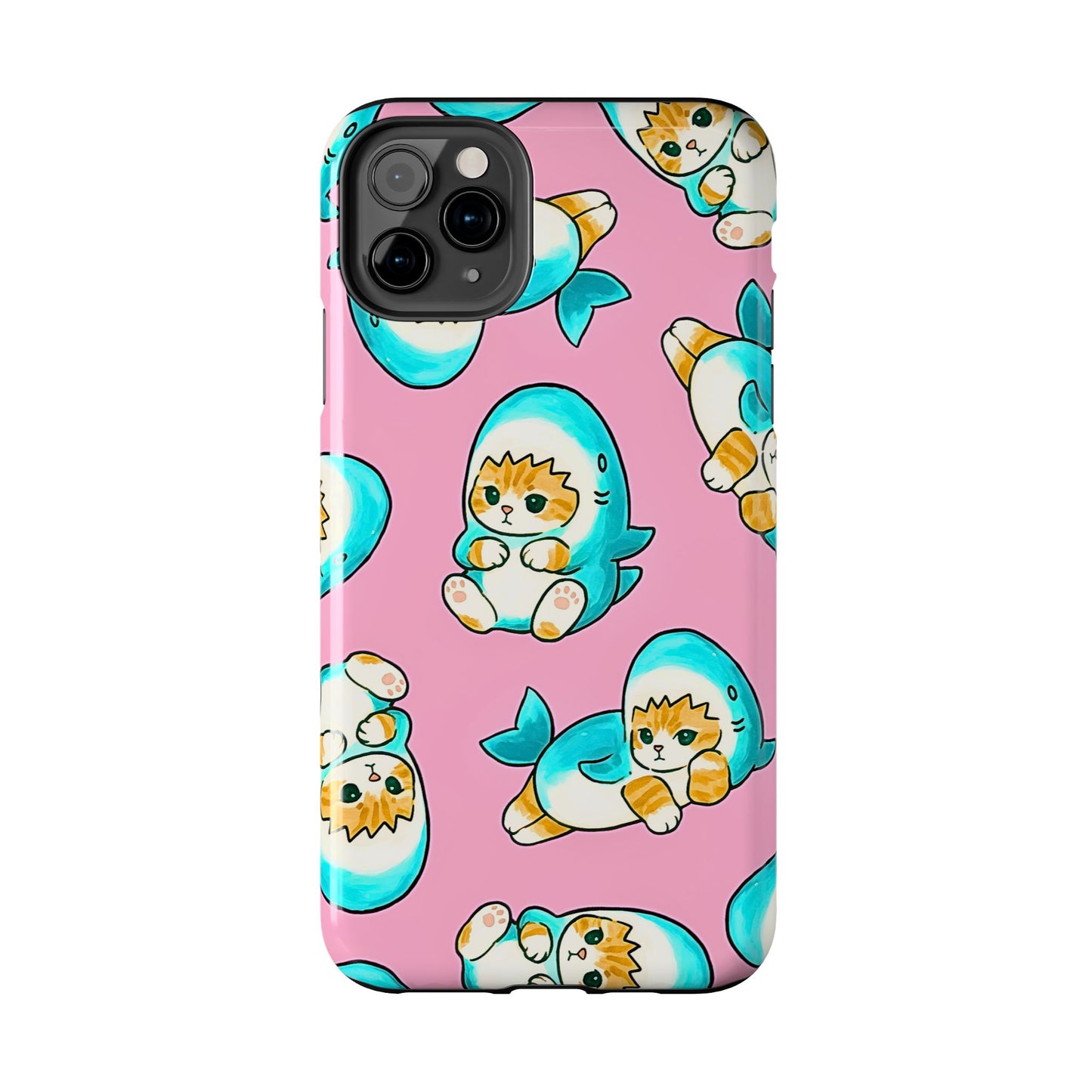 Pink Cute Shark Cats Pattern Tough Phone Case | Animals