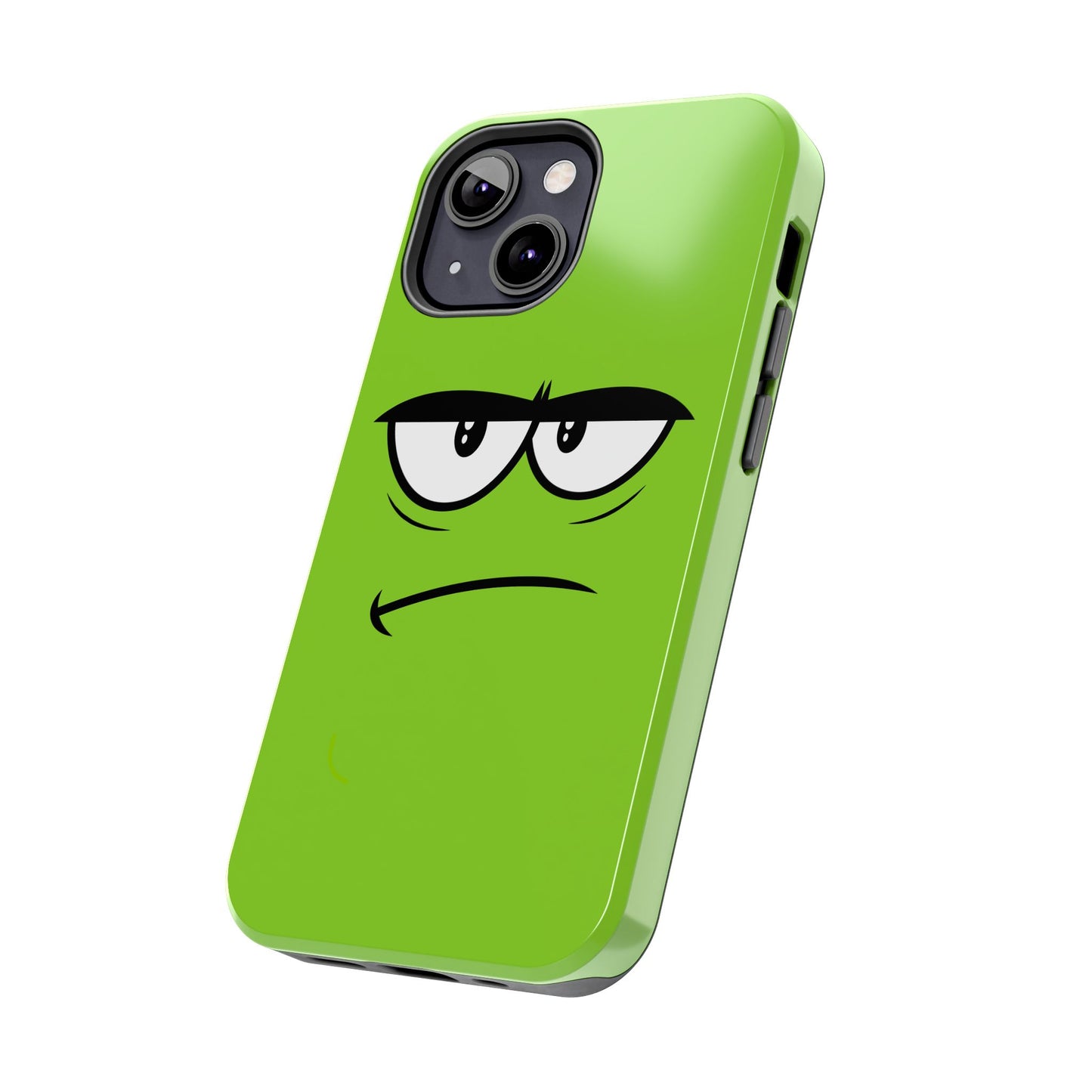 Grumpy Mood Face Green Background Funny Expression Tough Phone Case | Funny