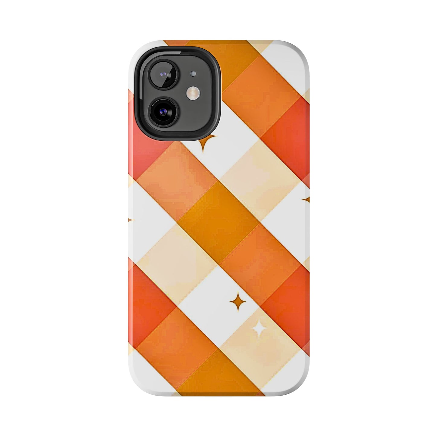 Pastel Orange & Pink Checkered Stars Tough Phone Case | Aesthetic