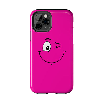 Winking Face Pink Background Cheeky Cartoon Style Tough Phone Case | Funny