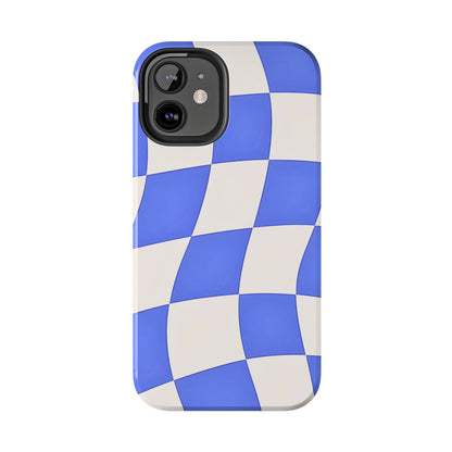 Funda resistente para teléfono con estampado ondulado de cuadros azules | Estética