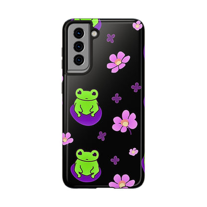 Cute Frog & Pink Flowers Pattern Style Tough Phone Case | Animals