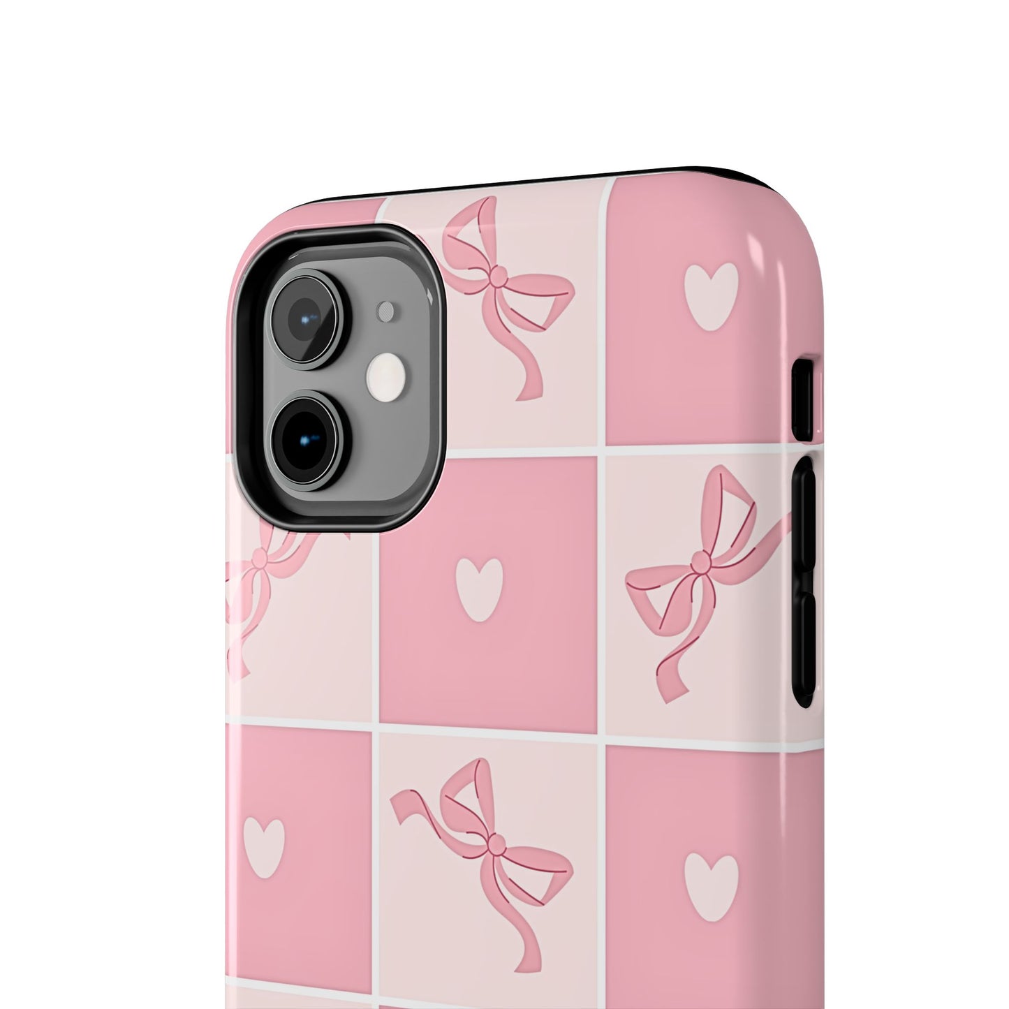 Girly Pink Bow and Heart Grid Pastel Tough Phone Case | Aesthetic