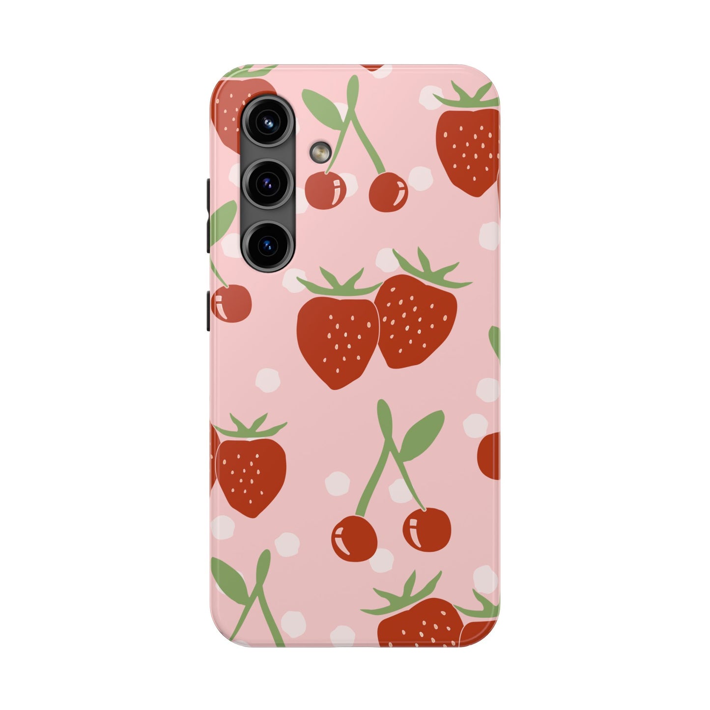 Cute Pink and Red Cherry and Strawberry Tough Phone Case | Food