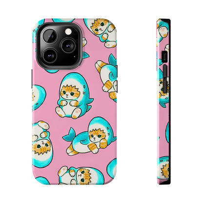 Pink Cute Shark Cats Pattern Tough Phone Case | Animals