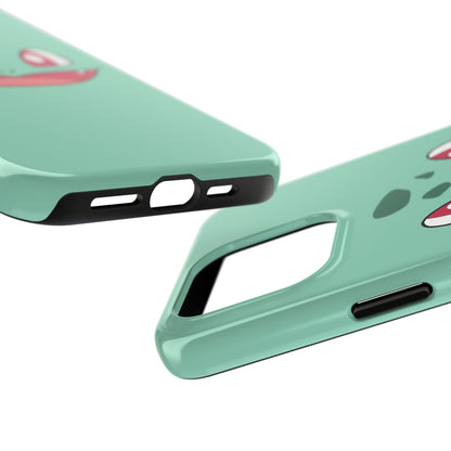 Green Leaf Dino Smile Red Eyes Cute Creature Tough Phone Case | Anime
