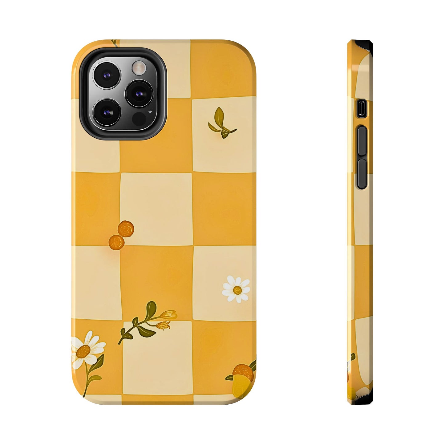 Yellow Checkered Preppy Daisies Tough Phone Case | Aesthetic