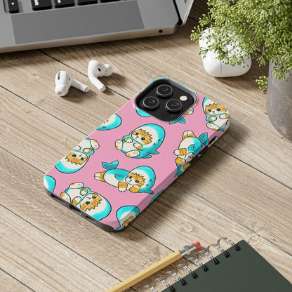 Pink Cute Shark Cats Pattern Tough Phone Case | Animals