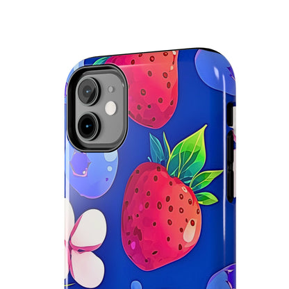 Cute Blueberry Strawberry Fruit Pattern Tough Phone Case | Aesthetic