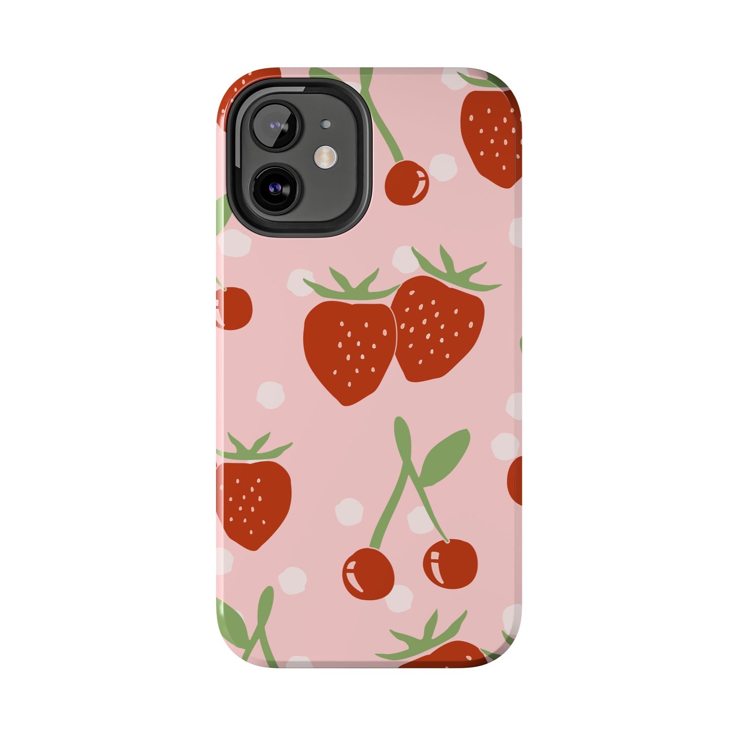 Cute Pink and Red Cherry and Strawberry Tough Phone Case | Food