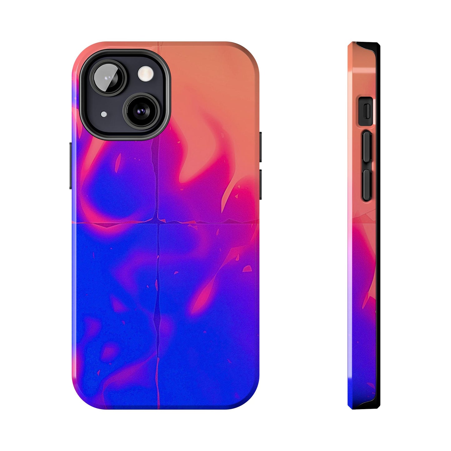 Funda resistente para teléfono con diseño de llamas, degradado abstracto y resplandor del atardecer | Estética