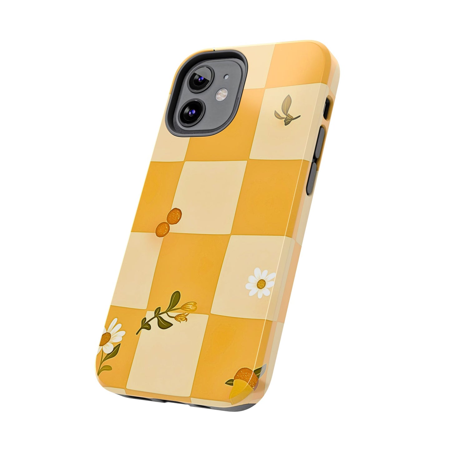 Yellow Checkered Preppy Daisies Tough Phone Case | Aesthetic