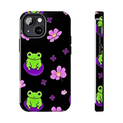 Cute Frog & Pink Flowers Pattern Style Tough Phone Case | Animals