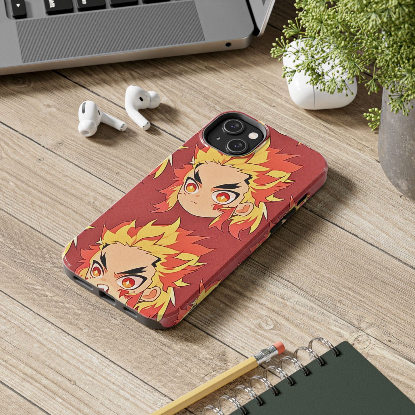 Rengoku Head Pattern Dark Orange Tough Phone Case | Anime - Demon Slayer