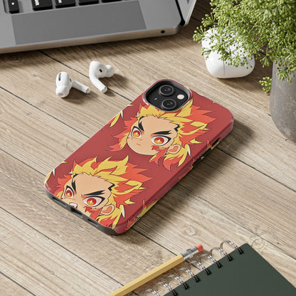 Rengoku Head Pattern Dark Orange Tough Phone Case | Anime - Demon Slayer