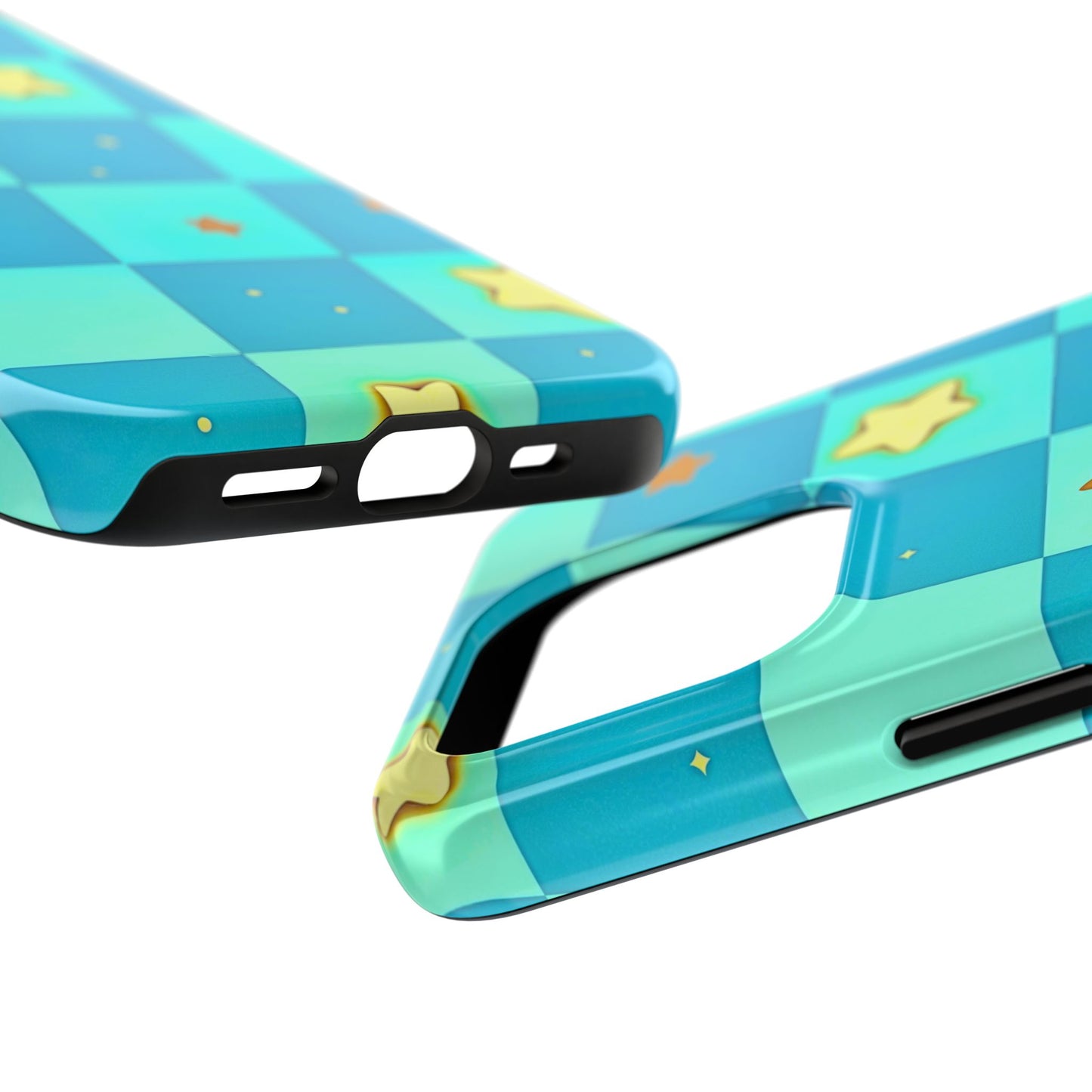 Vibrant Preppy Checkered Blue & Yellow Stars Tough Phone Case | Aesthetic